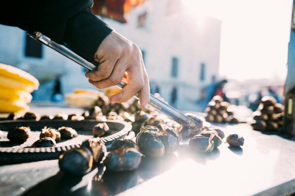 Chestnuts Preparation on City Street