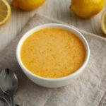 Homemade Organic Lemon Curd in a Bowl, side view.